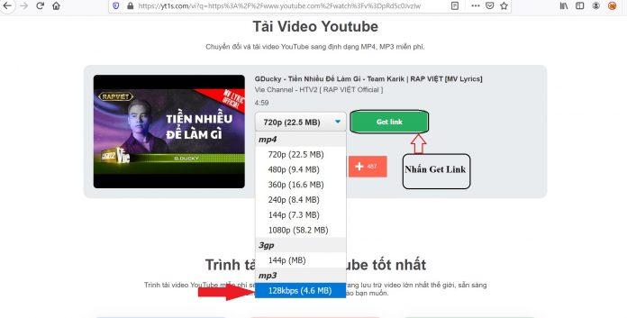 Sau khi trang web nhận diện link xong, chọn định dạng MP3 và nhấn Get link.
