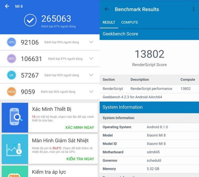 Điểm hiệu năng của Xiaomi Mi 8