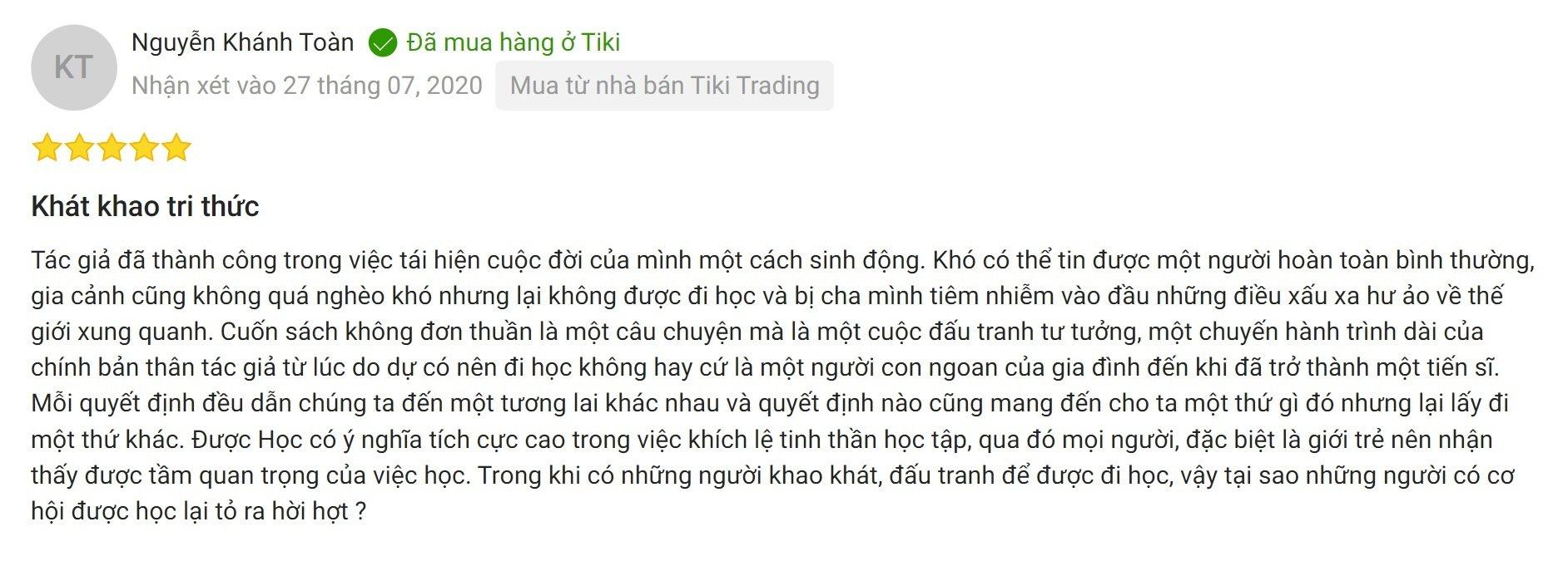 Đánh giá của độc giả trên Tiki (ảnh: BlogAnChoi)