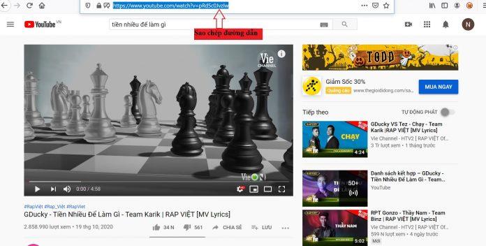 Mở Video Youtube và copy đường link.