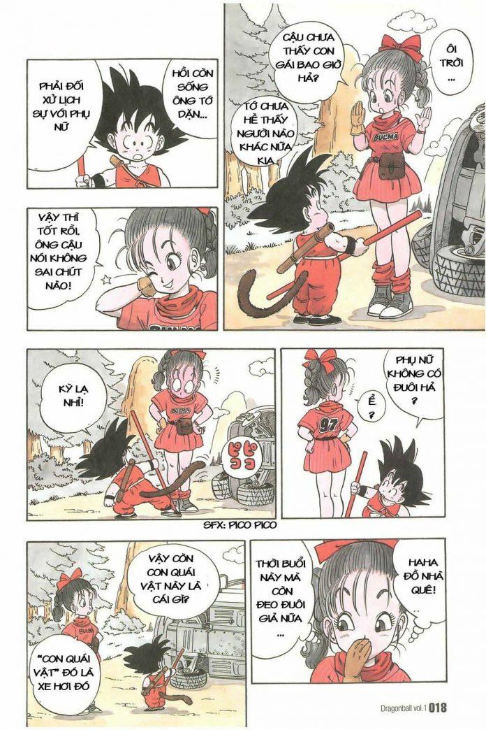 Ở những chap đầu, cậu nhóc Son Goku luôn trưng ra điệu bộ trẻ con đáng yêu, bộ mặt “ngây thơ vô số tội” và đôi khi... ngớ ngẩn (Ảnh: Internet).