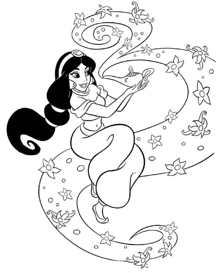 Tranh tô màu công chúa Jasmine xinh đẹp. (Ảnh: Internet)