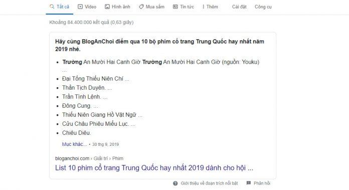 Bài viết của tôi từng đạt thứ hạng cao trên thanh công cụ tìm kiếm Google (ảnh: BlogAnChoi)