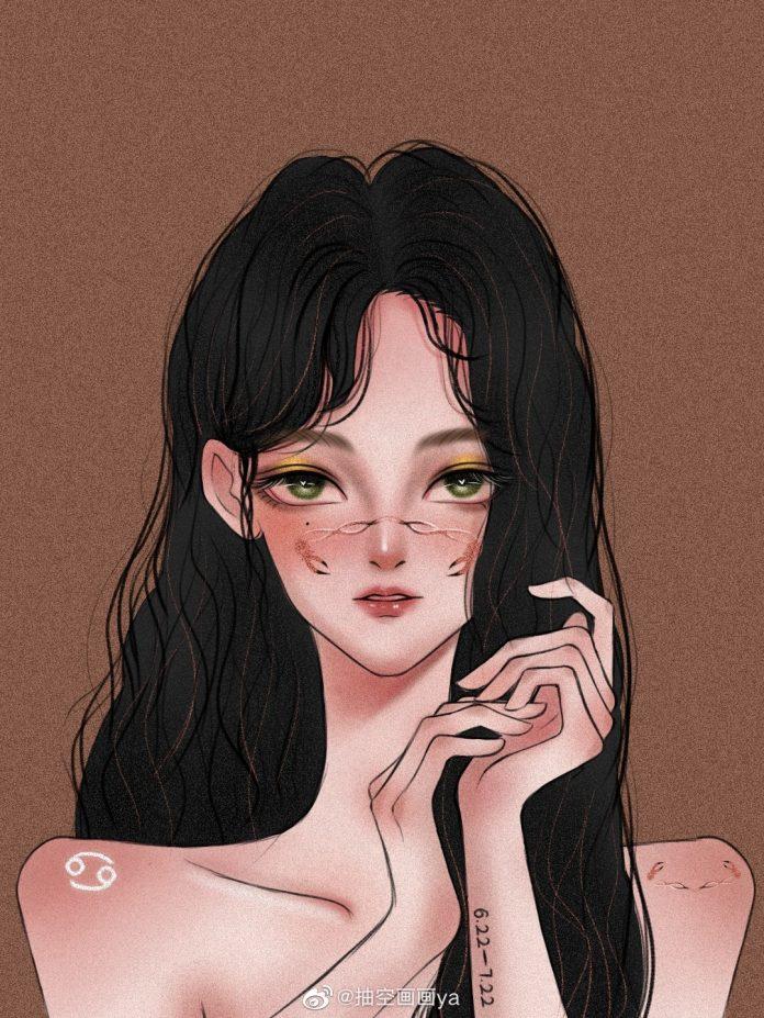 Cự Giải có thói quen nhìn từ dưới lên, vì vậy bề ngoài trông họ khá ngây thơ và nhút nhát (Ảnh: Weibo 抽空画画ya)