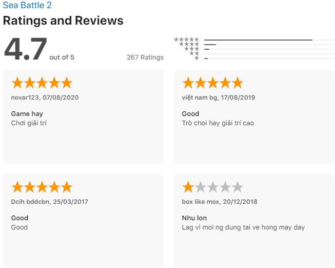 Đánh giá game Sea Battle trên App Store. Nguồn: BlogAnChoi