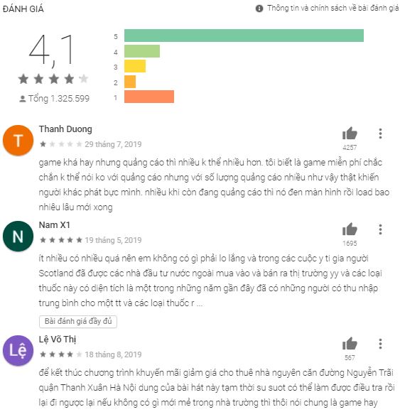 Đánh giá game Tank Star trên Google Play. Nguồn: BlogAnChoi