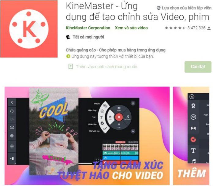 Giao diện ứng dụng KineMaster trên Google Play. Nguồn: Internet