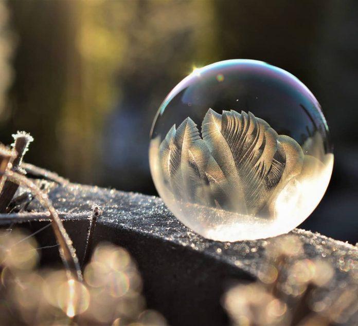 Vẻ đẹp siêu thực của bong bóng tuyết với hoa tuyết hình lông vũ. (Ảnh: Internet)