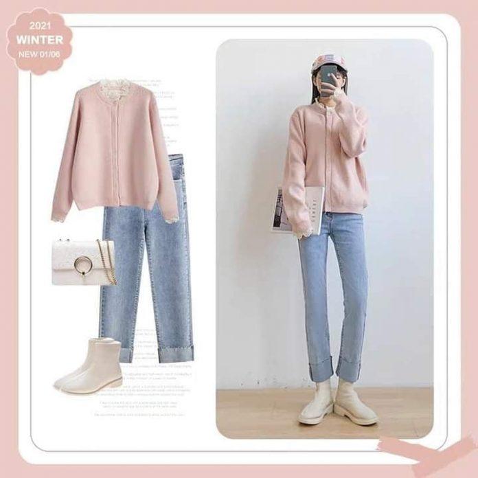 Áo sweater nữ tính kết hợp với quần jean ống xuông (nguồn: BlogAnChoi)