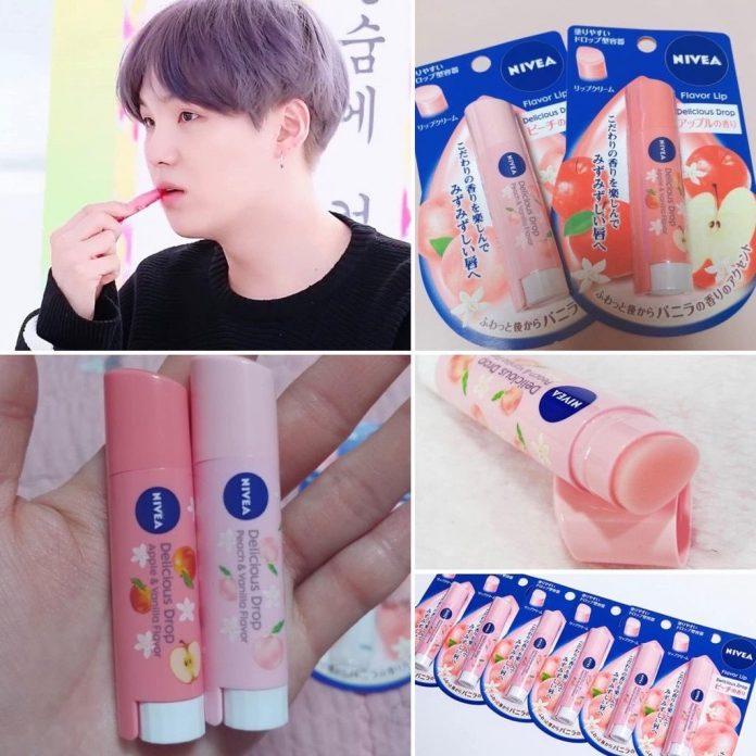 Dòng son dưỡng Nivea Flavor Lip - Delicious Drop cũng là sản phẩm yêu thích của Suga BTS (Ảnh: Internet)