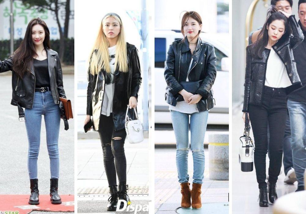 Các nữ idol thường chuộng cách phối áo khoác da cùng áo phông đơn giản và quần jeans kết hợp với boots. Phong cách này vừa năng động, trẻ trung lại vô cùng cá tính. (Ảnh: Internet)