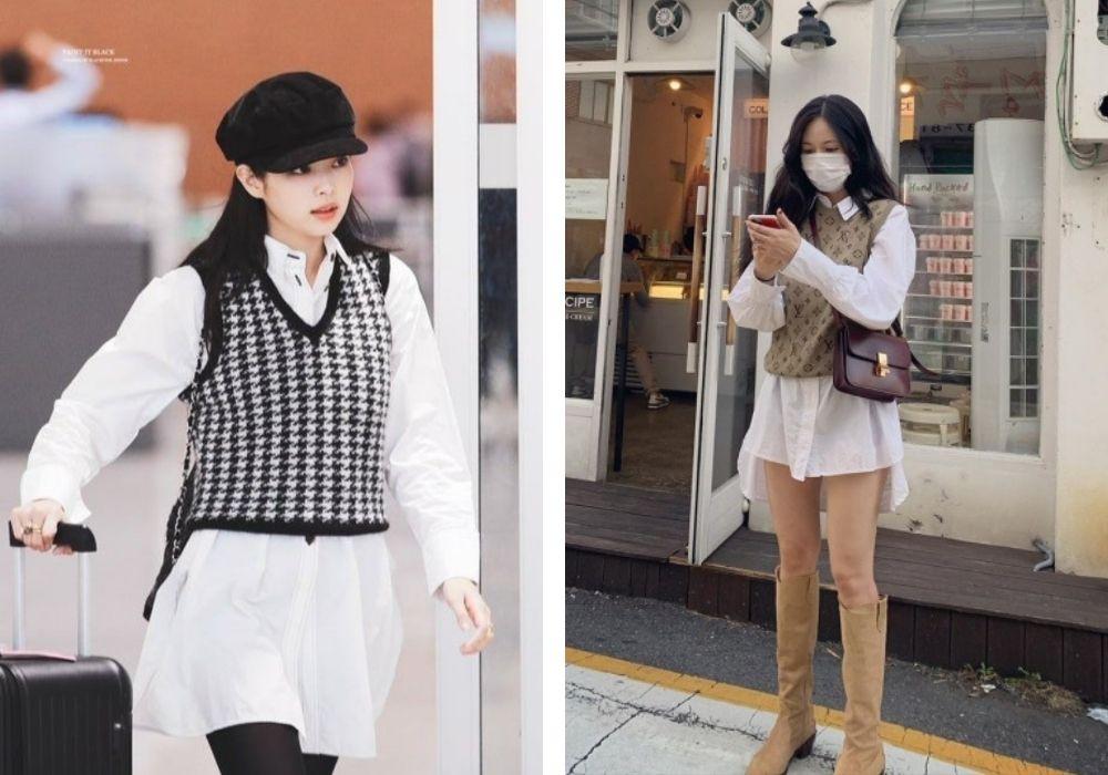 Jennie BLACKPINK và Hyuna phá cách với áo gile len và sơmi dáng rộng. (Ảnh: Internet)