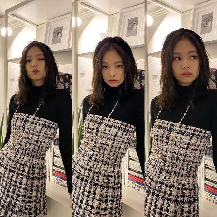 Jennie BLACKPINK được biết đến là một "tín đồ vải tweed", cô thường xuyên lăng xê các thiết kế vải Tweed của thương hiệu Chanel trong trang phục hằng ngày. (Ảnh: Internet)