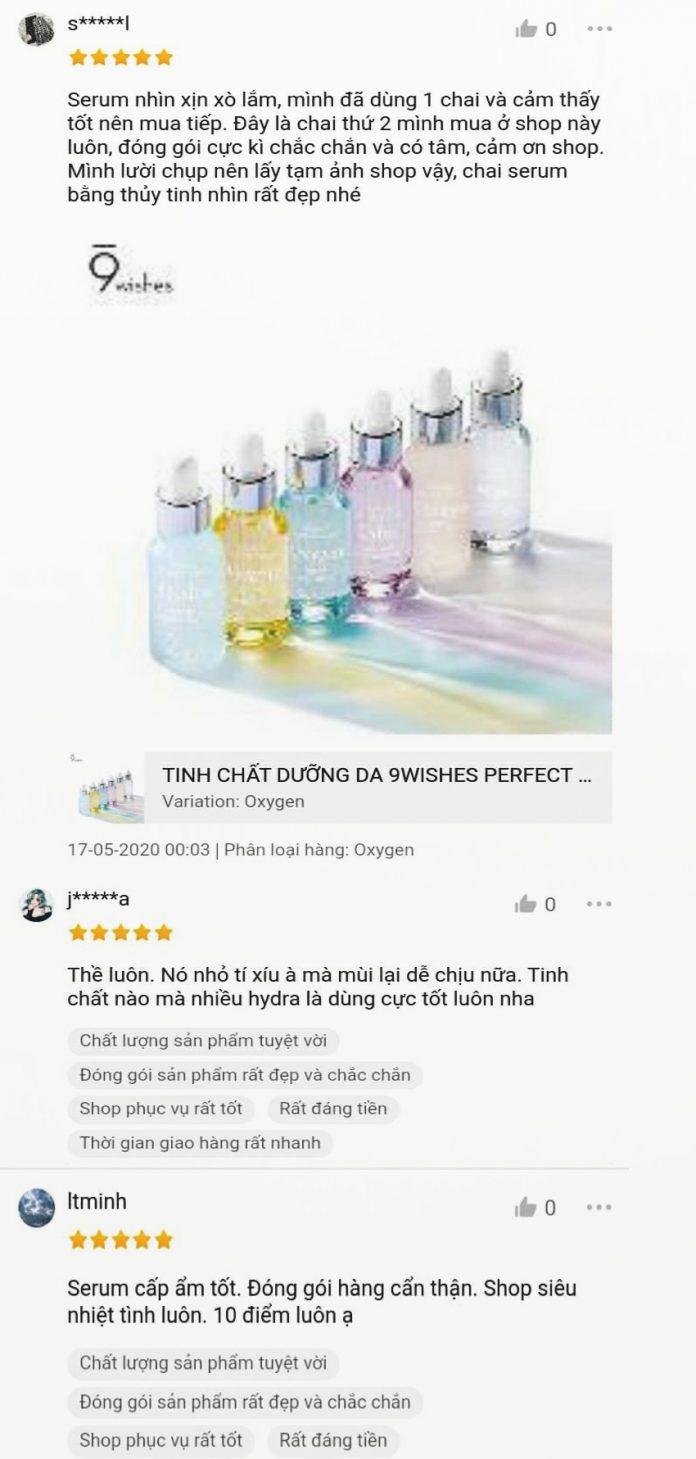 Một vài đánh giá của khách hàng về tinh chất 9Wishes Perfect Ampule Serum (Ảnh: internet)