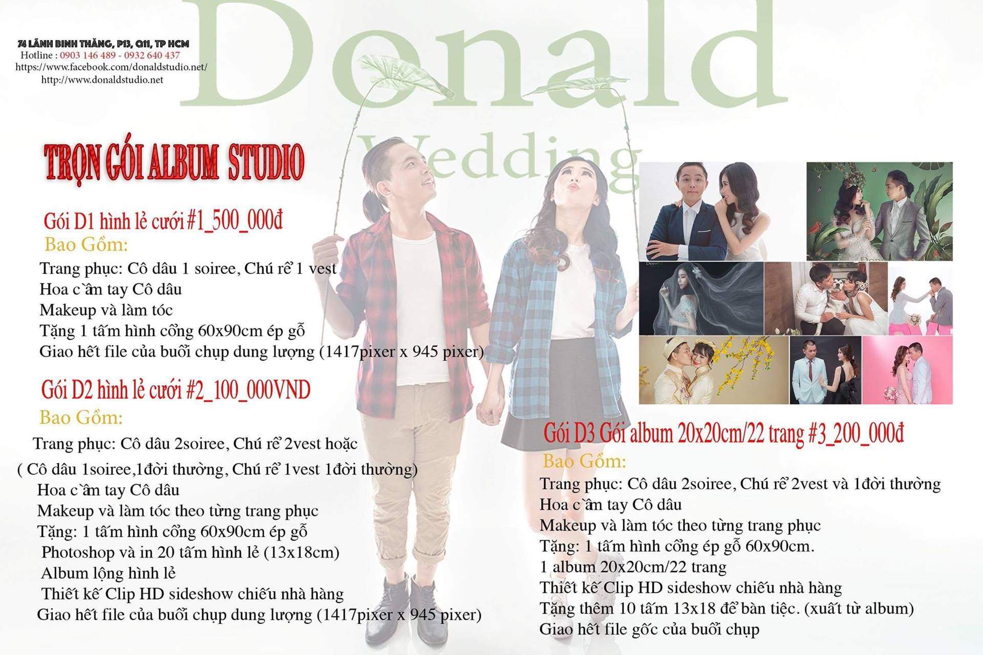 Bảng giá dịch vụ của Donald Studio (ảnh: internet)