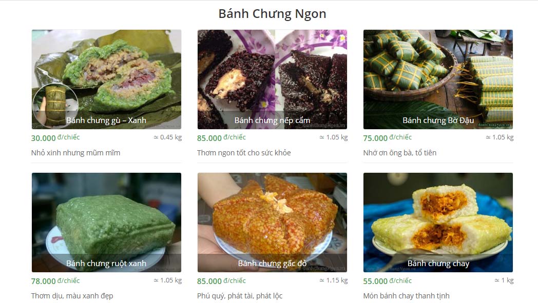 Một số sản phẩm đang được bán trên website của Bánh Chưng Ngon. (Ảnh: BlogAnChoi.com)