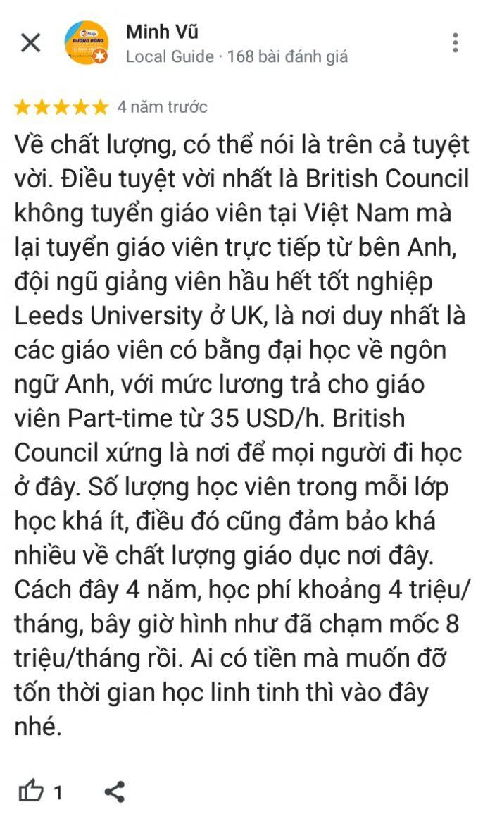 Đánh giá của học viên về Hội đồng Anh (ảnh: BlogAnChoi)