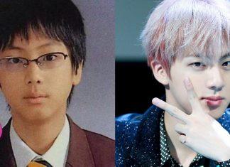 Jin (BTS) với cặp kính cận đáng yêu hồi nhỏ và bây giờ. (Nguồn: Internet)