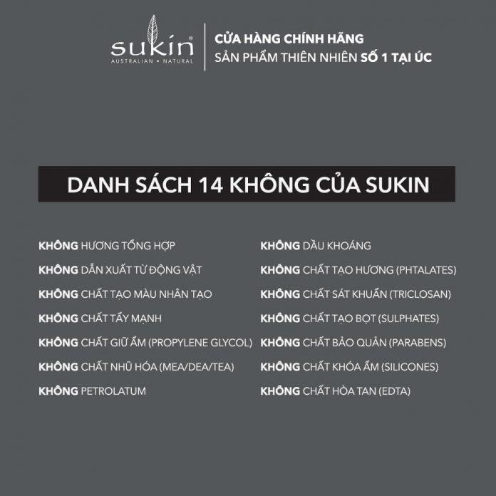 Bảng cam kết nói không với 14 thành phần gây hại cho da của sữa rửa mặt dành cho nam Sukin For Men Facial Cleanser ( Nguồn: internet)