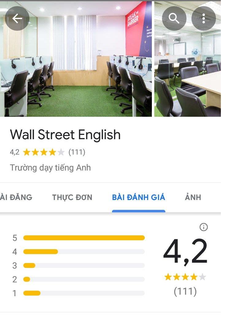 Điểm đánh giá của trung tâm trên Google (Ảnh: BlogAnChoi)