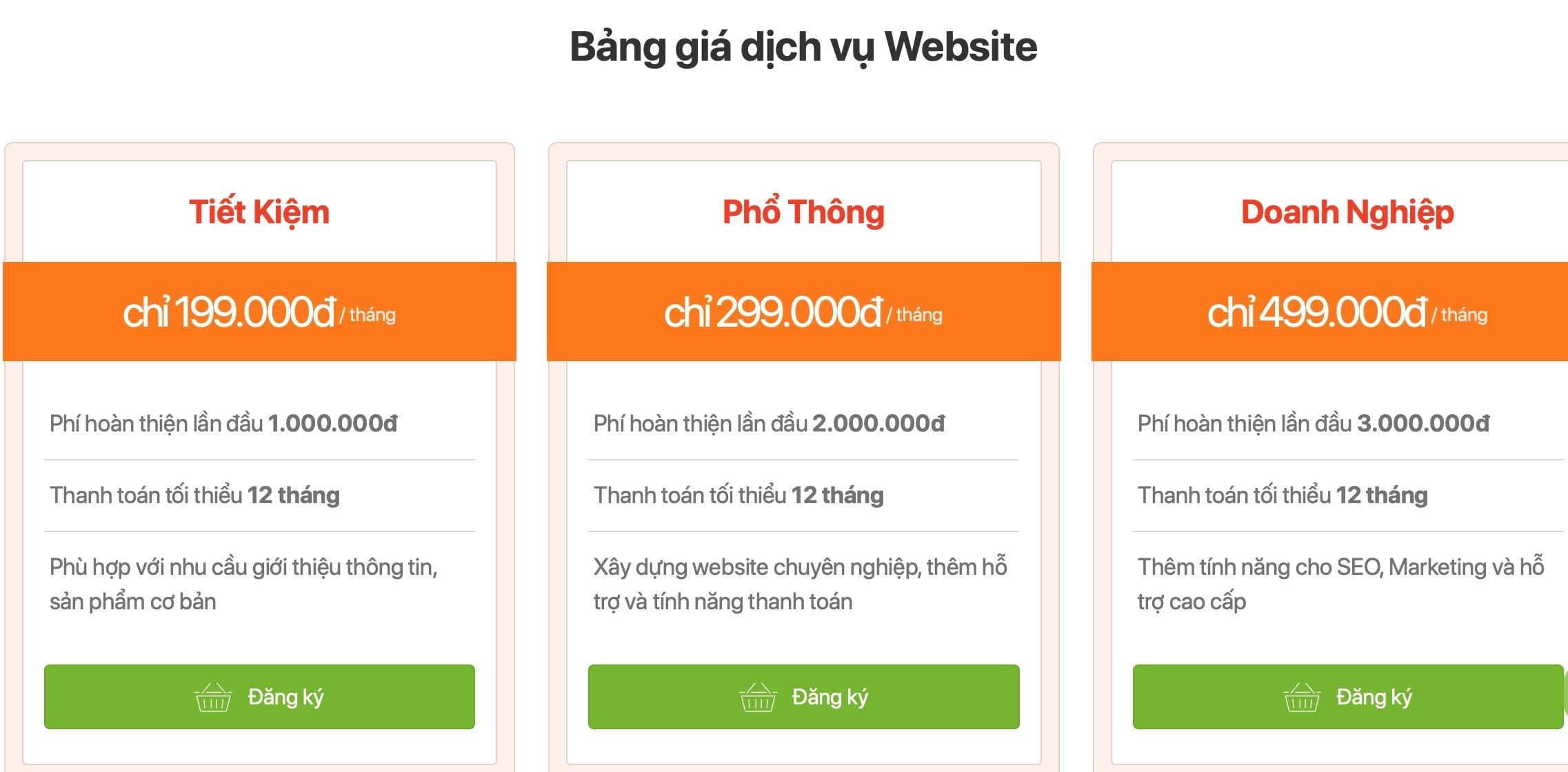 Bảng giá của Công ty Thiết kế Web CHILI chi nhánh Hà Nội (Ảnh BlogAnChoi)