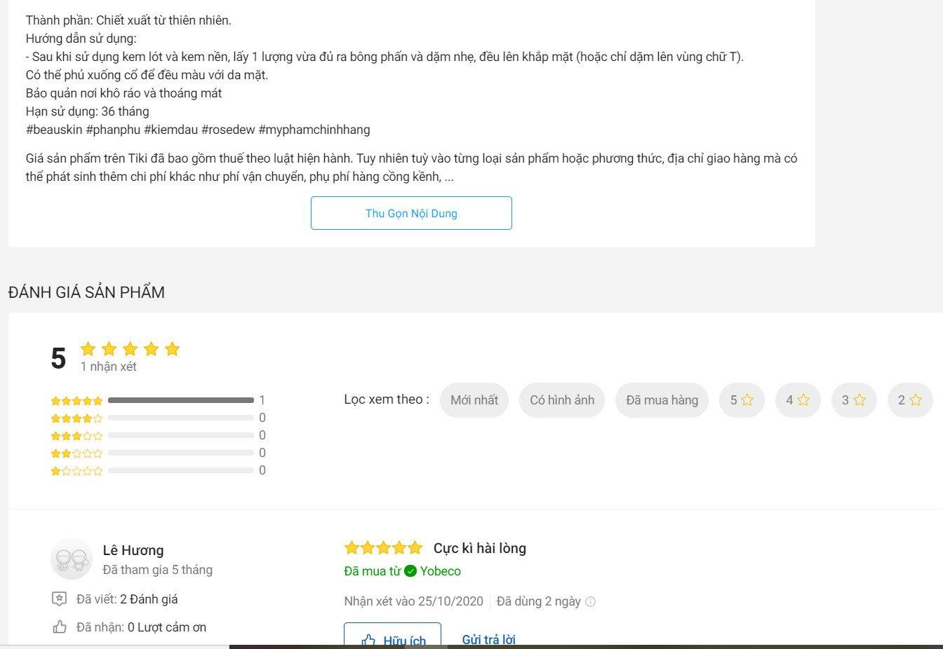 Khách hàng đánh giá hài lòng về sản phẩm trên trang Tiki (ảnh: BlogAnChoi).
