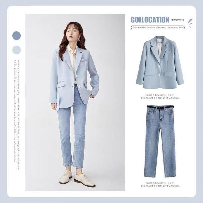 Áo blazer và baggy cùng tone với áo sơ mi màu be (Nguồn: BlogAnChoi) Áo blazer và baggy cùng tone với áo sơ mi màu be (Nguồn: BlogAnChoi)