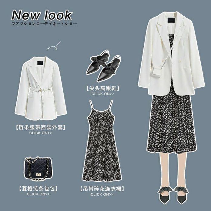 Một set đồ đa dụng khi phối váy dây hoa nhí và blazer màu trắng cùng đôi sục xinh xắn (Nguồn: BlogAnChoi)
