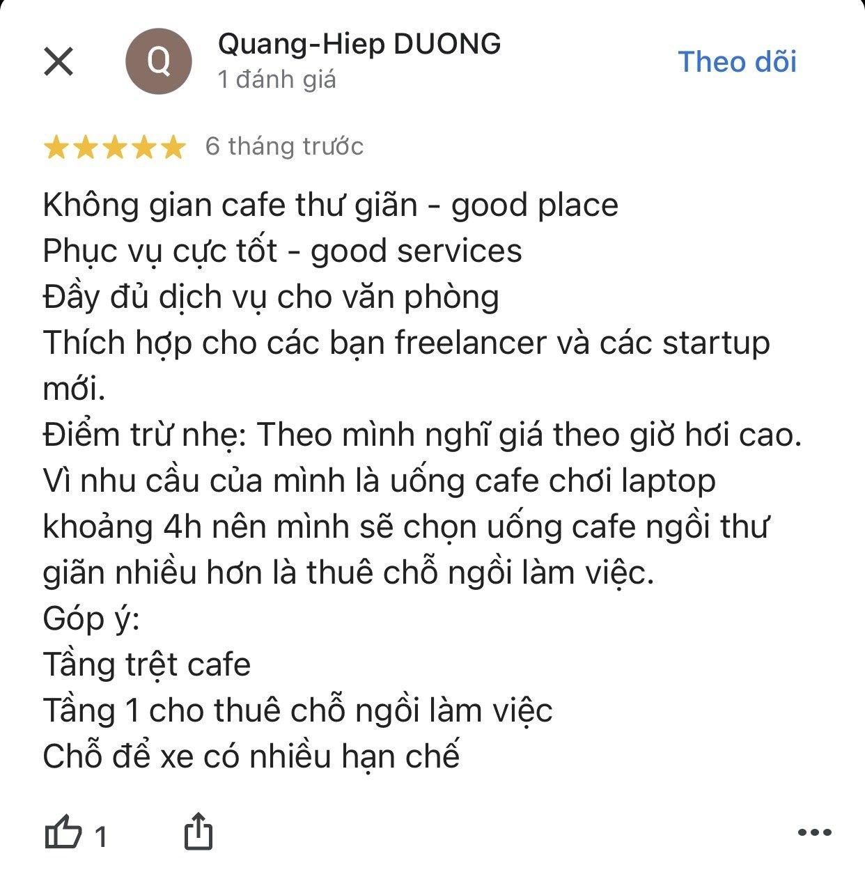 Đánh giá của khách hàng Quang-Hiep DUONG về Wor.kafe trên Google Map