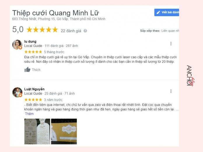 Đánh giá của khách hàng về Thiệp cưới Quang Minh Lữ (Ảnh: BlogAnChoi)