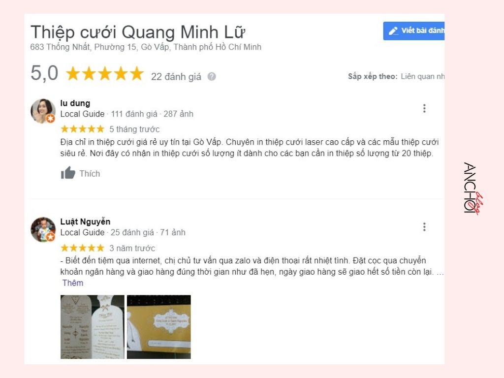 Đánh giá của khách hàng về Thiệp cưới Quang Minh Lữ (Ảnh: BlogAnChoi)
