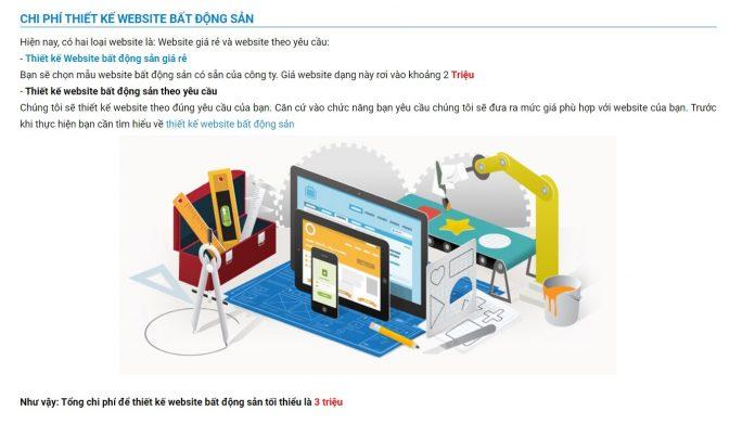 Bảng giá dịch vụ của website bất động sản (Ảnh webbds)