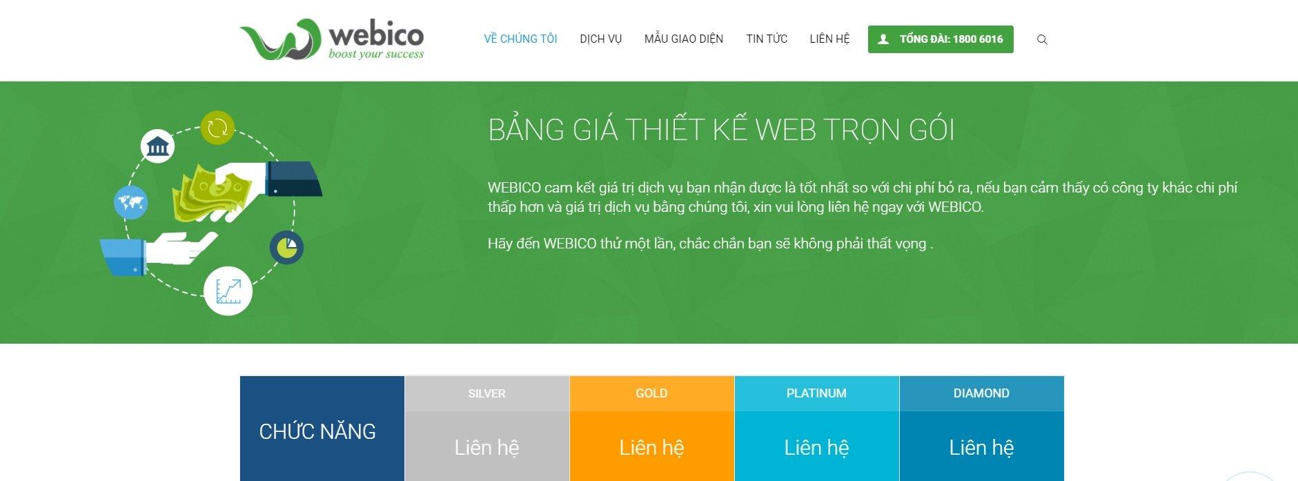 Bảng giá dịch vụ của WEBICO (Ảnh WEBICO)