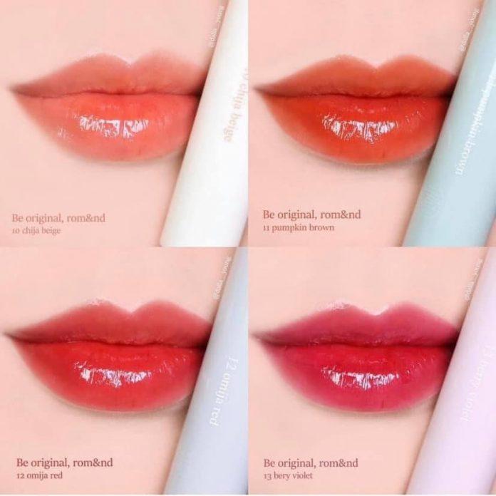 Bảng màu son Romand Glasting Water Tint (Nguồn : Internet)