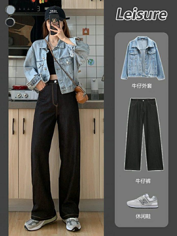 Áo denim mix quần jean đen (Nguồn: Internet) Áo denim mix quần jean đen (Nguồn: Internet)