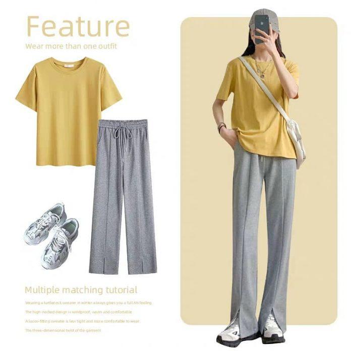 Quần ống rộng xẻ tà lạ mắt mix với áo phông đơn giản (Nguồn: Internet) Quần ống rộng xẻ tà lạ mắt mix với áo phông đơn giản (Nguồn: Internet)