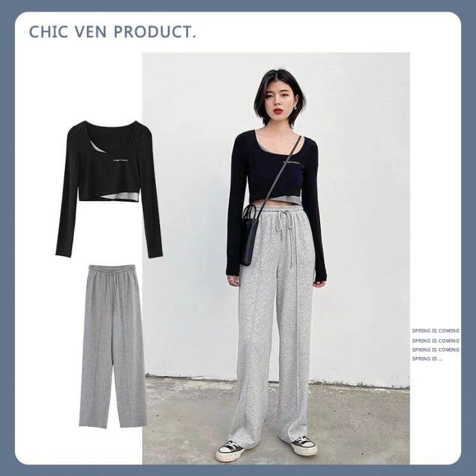 Nàng nấm lùn nên lựa áo croptop để phối cùng quần ống rộng (Nguồn: Internet)