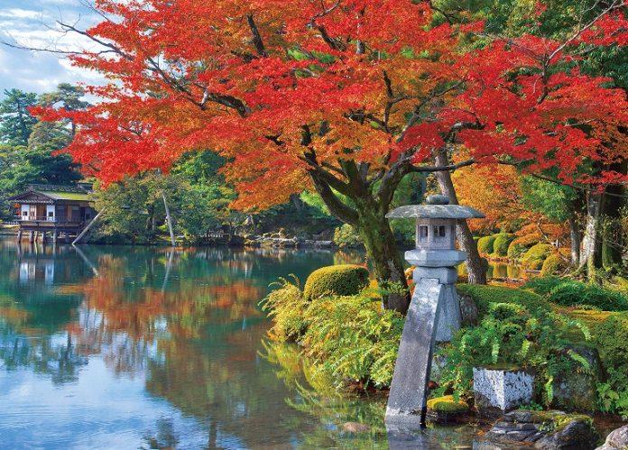Màu đỏ lá thu làm cho vườn Kenrokuen trông sống động hơn hẳn (Ảnh: Internet).