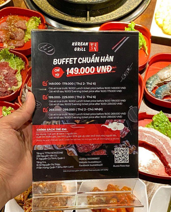 Bảng giá tại Buzza BBQ (Ảnh Buzza BBQ)