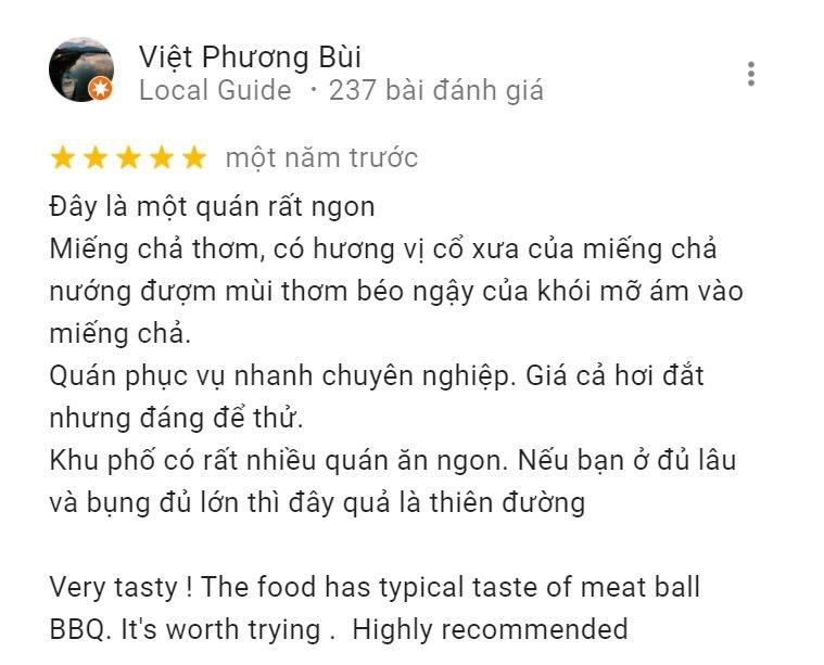 Đánh giá của khách hàng về Bún chả que tre Bình Chung (Nguồn: BlogAnChoi)