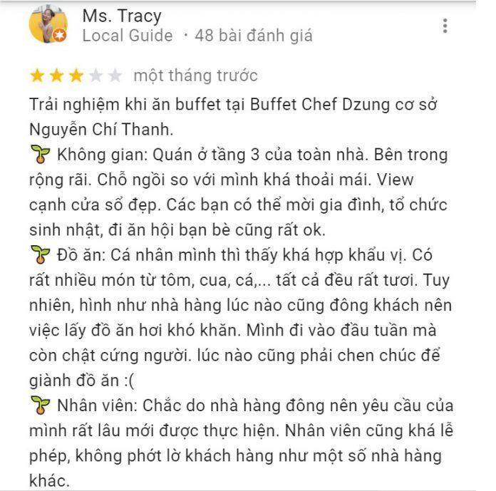 Đánh giá của khách hàng về Nhà hàng Buffet Chef Dzung (Nguồn: Internet)