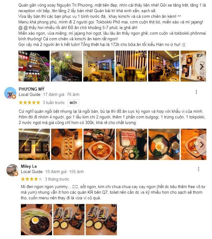 Một số thực khách đánh giá về Hancook. (Ảnh : BlogAnChoi). Một số thực khách đánh giá về Hancook. (Ảnh : BlogAnChoi).