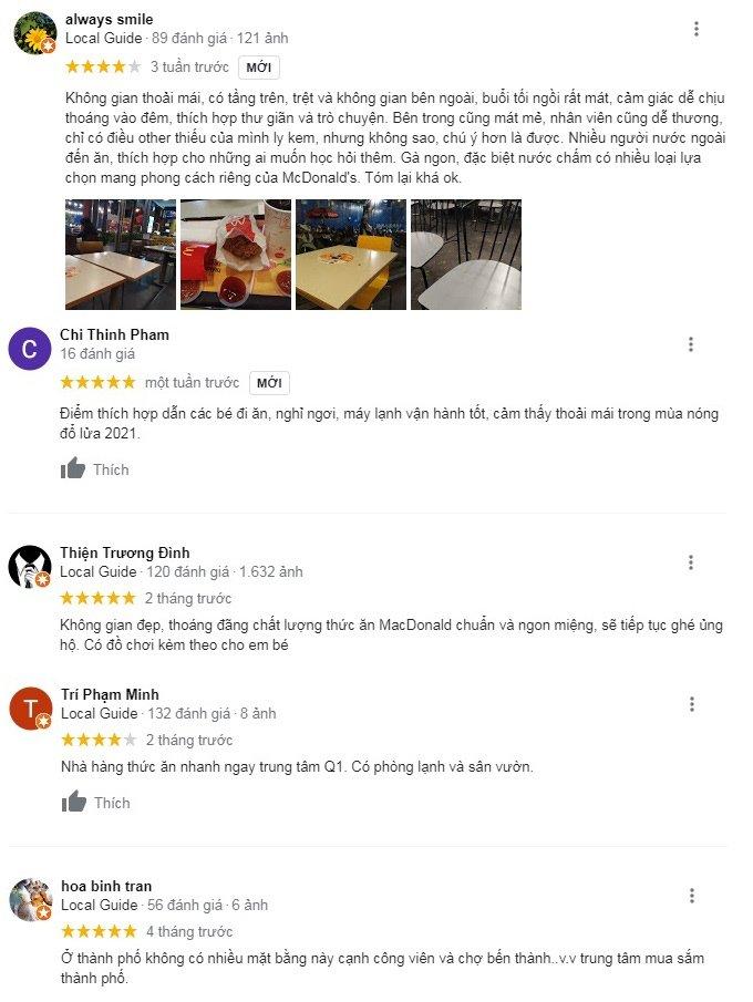 Khách hàng đánh giá trải nghiệm tại cửa hàng McDonald's. (Ảnh : Internet). TOP 10 cửa hàng fast food ngon - xịn - mịn nhất Sài Gòn Burger King cửa hàng cửa hàng fast food fast food gà rán Gà rán Popeyes Hancook Hanuri HCM Hồ Chí Minh Jollibee KFC list List 10 list shop McDonalds Moon Fast Food nhà hàng Papas Chicken Pizza Hut Popeyes Sài Gòn Sài Thành thông tin thức ăn nhanh Top 10 top quán ngon TP.HCM