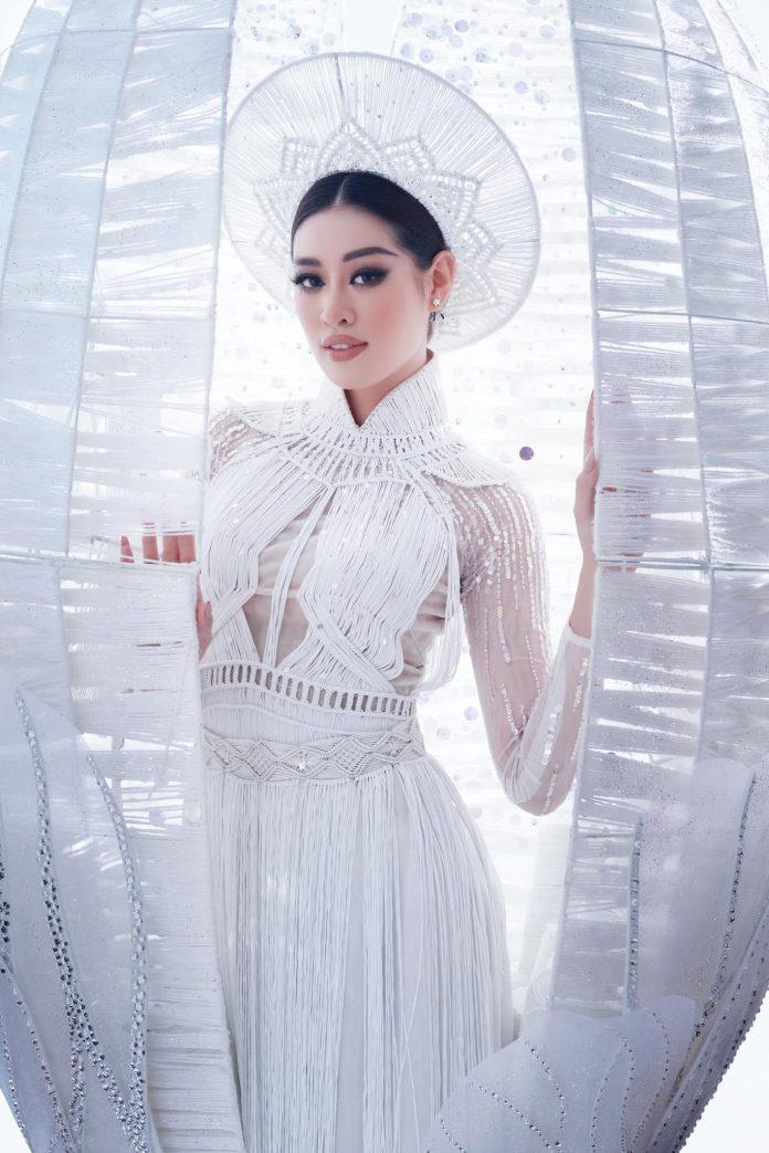 Hoa hậu Nguyễn Trần Khánh vân trong tạo hình trang phục dân tộc Kén em ( nguồn: internet)