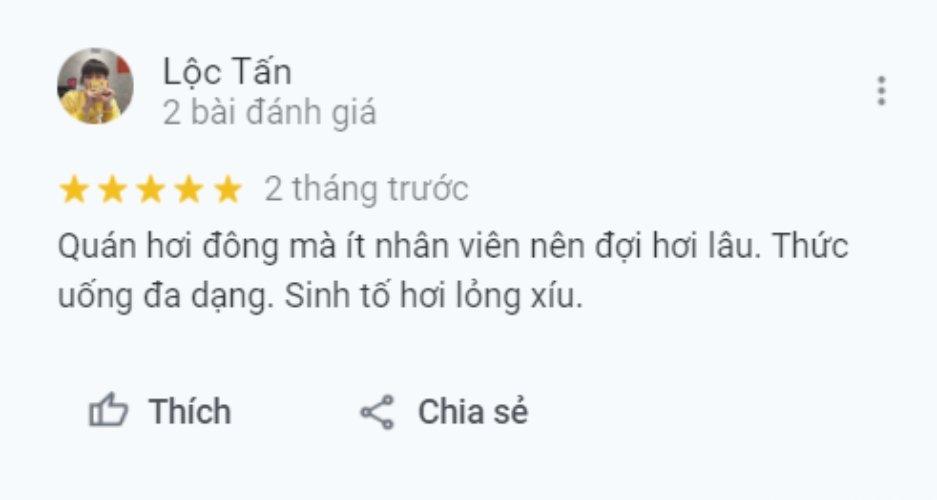 Đánh giá của khách hàng về quán Sinh tố 167 Thành Thái. (Ảnh: BlogAnChoi)