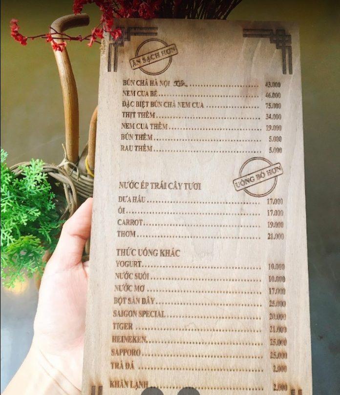 Menu tại Bún Chả Hà Nội Xưa (Nguồn: Internet) Menu tại Bún Chả Hà Nội Xưa (Nguồn: Internet)