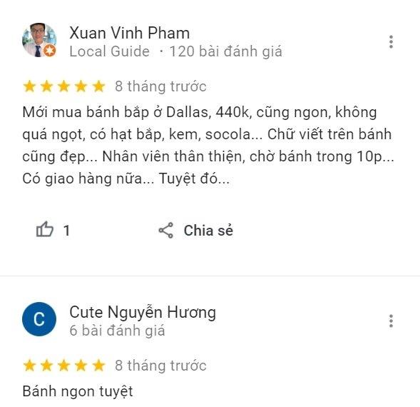 Review của khách hàng tại Dallas (Ảnh BlogAnChoi)