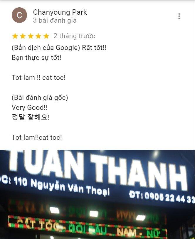 Đánh giá tích cực từ Chanyoung Park về chất lượng tại Hair Salon Tuấn Thanh (Nguồn: Internet)
