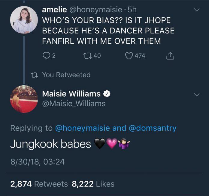 Maisie Williams đã chọn JungKook là bias của mình (Ảnh: Internet).