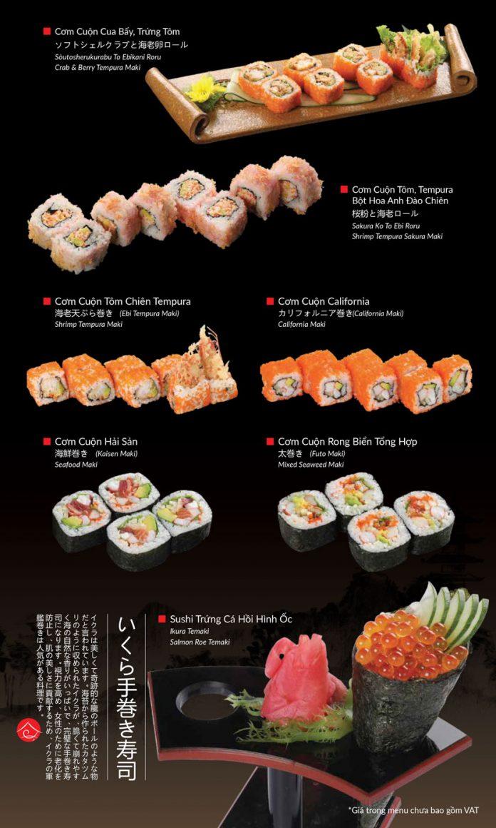 Một vài món sushi tại Sushi House (Nguồn: Internet)